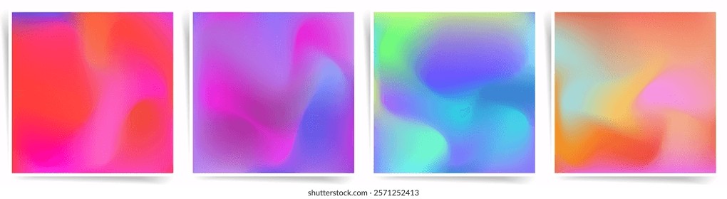 Bright Neon Gradient Set. Dynamic Pink and Purple Flow with Vibrant Energy. Circular Romantic Design for Festive Projects.