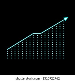 Bright neon graph with an arrow. Growth illustration.