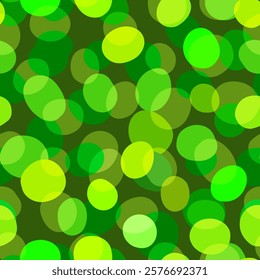 Bright Neon Green and Lime Circle Pattern on Dark Green Background with Depth and Transparency Blur Effect