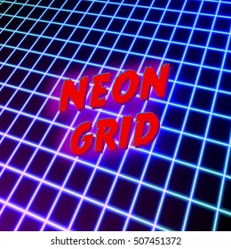 Bright neon grid lines background with 80s style