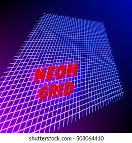 Bright neon grid lines background with 80s style
