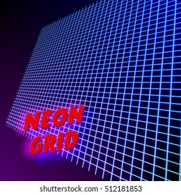 Bright neon grid lines background with 80s style