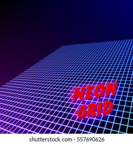 Bright neon grid lines background with 80s style