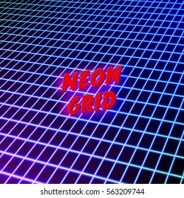 Bright Neon Grid Lines Background With 80s Style