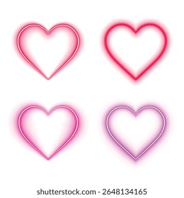 Bright neon heart frame border with red purple pink glowing light effect for love valentine day card decoration on isolated background