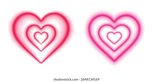 Bright neon heart frame border with red purple pink glowing light effect for love valentine day card decoration on isolated background
