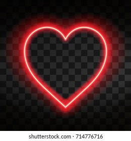 Bright neon heart. Heart sign on dark transparent background. Neon glow effect. Vector