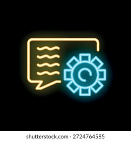 Bright neon icon of a chatbot is communicating with a chat bubble, symbolizing artificial intelligence