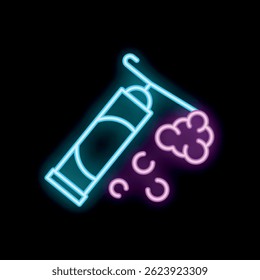 Bright neon icon of a spray paint can creating street art on a black background