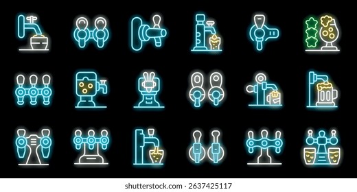 Bright neon icons depicting various beer taps and brewing elements