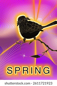 Bright neon image of bird. Neon gradient pattern. Element of decor. To design. Universal application. Vector illustration
