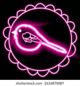 Bright neon image of bird. Neon gradient pattern on a black background. Element of decor. To design. Universal application. Vector illustration
