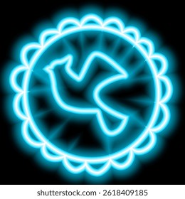 Bright neon image of bird. Neon gradient pattern on a black background. Element of decor. To design. Universal application. Vector illustration
