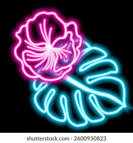 Bright neon image of flower. Neon gradient pattern on a black background. Element of decor. To design. Universal application. Vector illustration