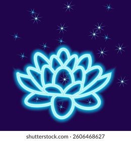 Bright neon image of  flower. Neon gradient pattern on a black background. Element of decor. To design. Universal application. Vector illustration