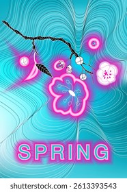 Bright neon image of  flower. Neon gradient pattern. Element of decor. To design. Universal application. Vector illustration
