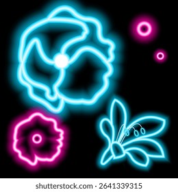 Bright neon image of flower, lotus. Neon gradient pattern on a black background. Element of decor. To design. Universal application. Vector illustration
