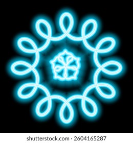 Bright neon image of mandala. Neon gradient drawing on black background. Decor element. For design. Universal use. Vector illustration