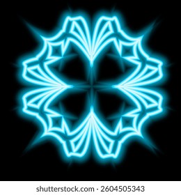 Bright neon image of mandala. Neon gradient drawing on black background. Decor element. For design. Universal use. Vector illustration