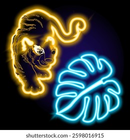 Bright neon image of tiger. Neon gradient pattern on a black background. Element of decor. To design. Universal application. Vector illustration