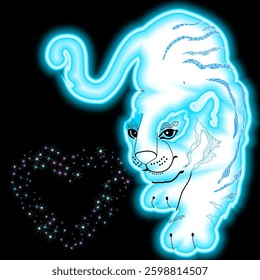 Bright neon image of tiger. Neon gradient pattern on a black background. Element of decor. To design. Universal application. Vector illustration