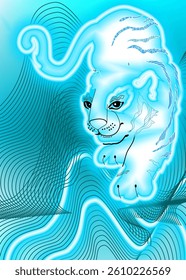 Bright neon image of tiger. Neon gradient pattern. Element of decor. To design. Universal application. Vector illustration
