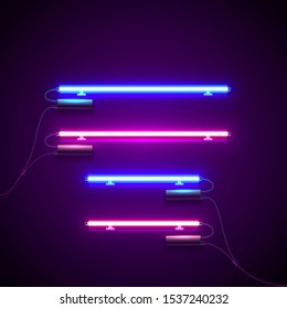 Bright Neon Lamps. Retro neon Led Lamps on blue background. Ready for your design, website, banner, advertising. Vector illustration.