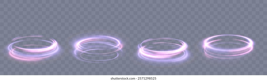 Bright neon light around teleport podium. Bright colorful glowing portal light effect. Magic gate in fantasy game. Glow for game interface design. Vector 10 EPS