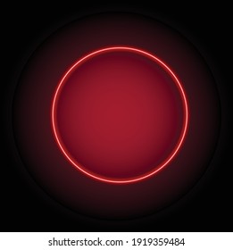 Bright Neon Light. Red Neon Circle Vector Illustration On Dark Brick Wall. Glowing Circle.