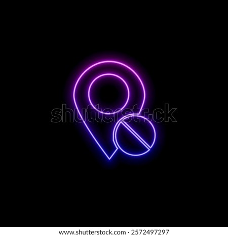 Bright neon line map marker with a silhouette of a person icon isolated on black background. GPS location symbol. Colorful outline concept. vector.