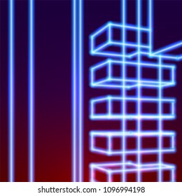 Bright neon lines abstract background with retro computer technology 80s style for party posters