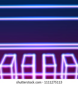 Bright neon lines abstract background with retro computer technology 80s style for party posters