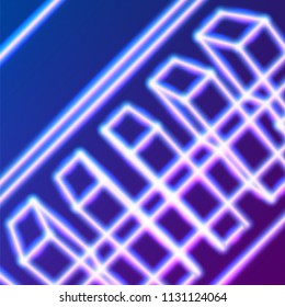 Bright neon lines abstract background with retro computer technology 80s style for party posters