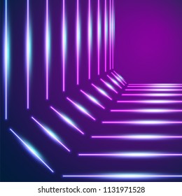 Bright neon lines background with 80s style laser rays
