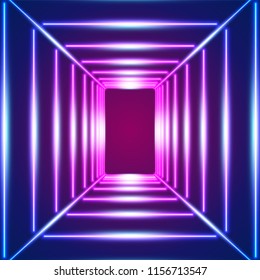 Bright neon lines background with 80s style laser rays