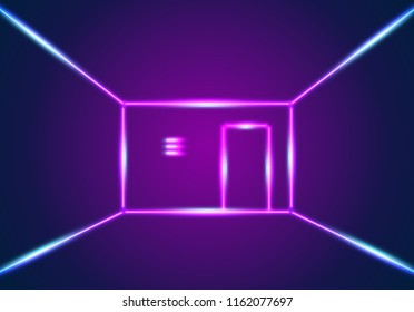 Bright neon lines background with 80s style laser rays