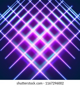 Bright neon lines background with 80s style laser rays