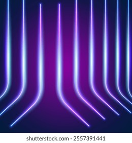 Bright neon lines background with 80s style laser rays