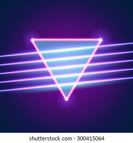 Bright neon lines background with 80s style and triangle