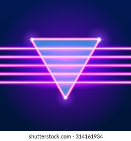 Bright neon lines background with 80s style and triangle
