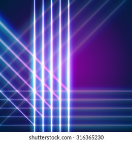 Bright neon lines background with 80s style and chrome letters