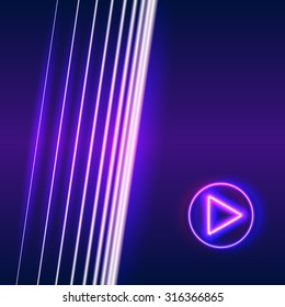 Bright Neon Lines Background With 80s Style And Play Button