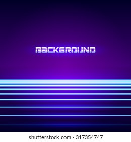 Bright Neon Lines Background With 80s Style And Chrome Letters.