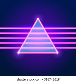 Bright neon lines background with 80s style and triangle