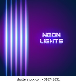 Bright neon lines background with 80s style and chrome letters