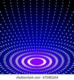 Bright neon lines background with 80s style and short strokes circle