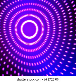 Bright neon lines background with 80s style and short strokes circle