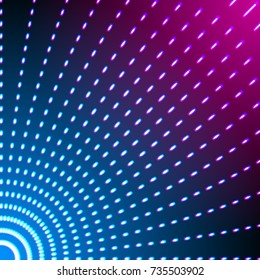 Bright neon lines background with 80s style and short strokes circle