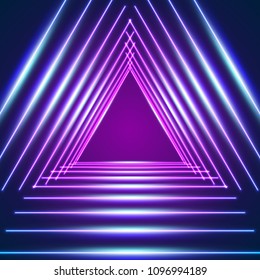 Bright Neon Lines Background With Triangle And 80s Style Laser Rays