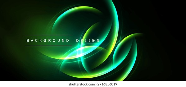 Bright neon lines form abstract shapes over dark background. Modern design element, vibrant colors, dynamic composition.